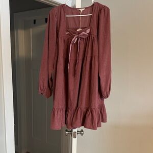 Easel Maroon Tiered Long Sleeve Dress
